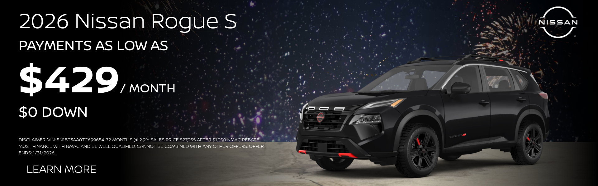 2026 Nissan rogue S Payments as low as $429